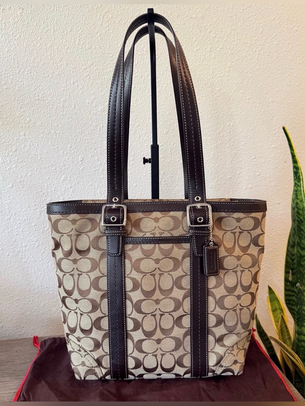 COACH Brown Monogram Canvas Leather Shoulder Purse Bag F12645 Y2K